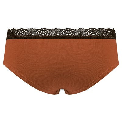 Rostrote Panties aus Biobaumwolle mit schwarzem Spitzenbund - von hinten