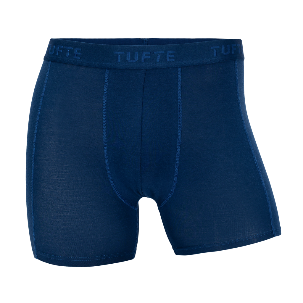 Nachhaltige Boxershorts von Tufte aus blauem Softboost Bambus - von vorne