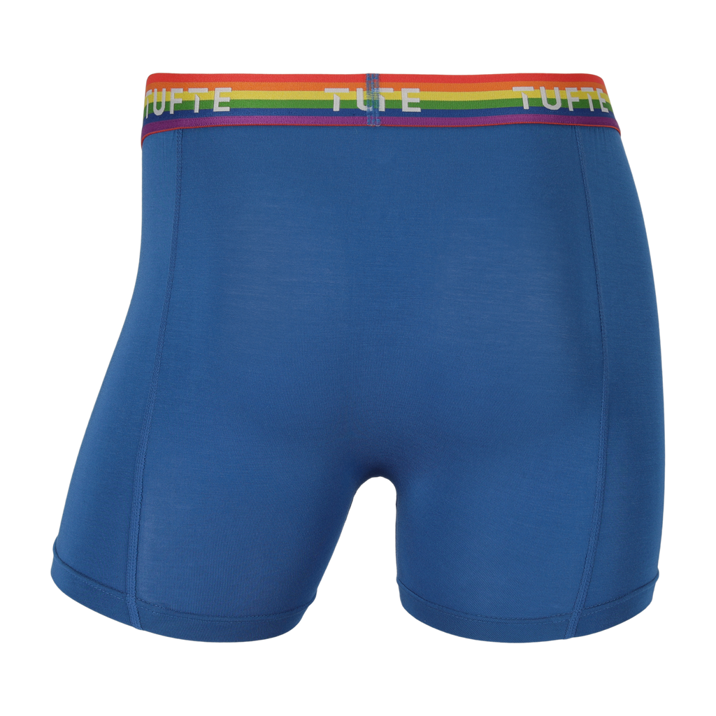 Tufte Boxershorts Pride, blau mit Regenbogenbund - von hinten