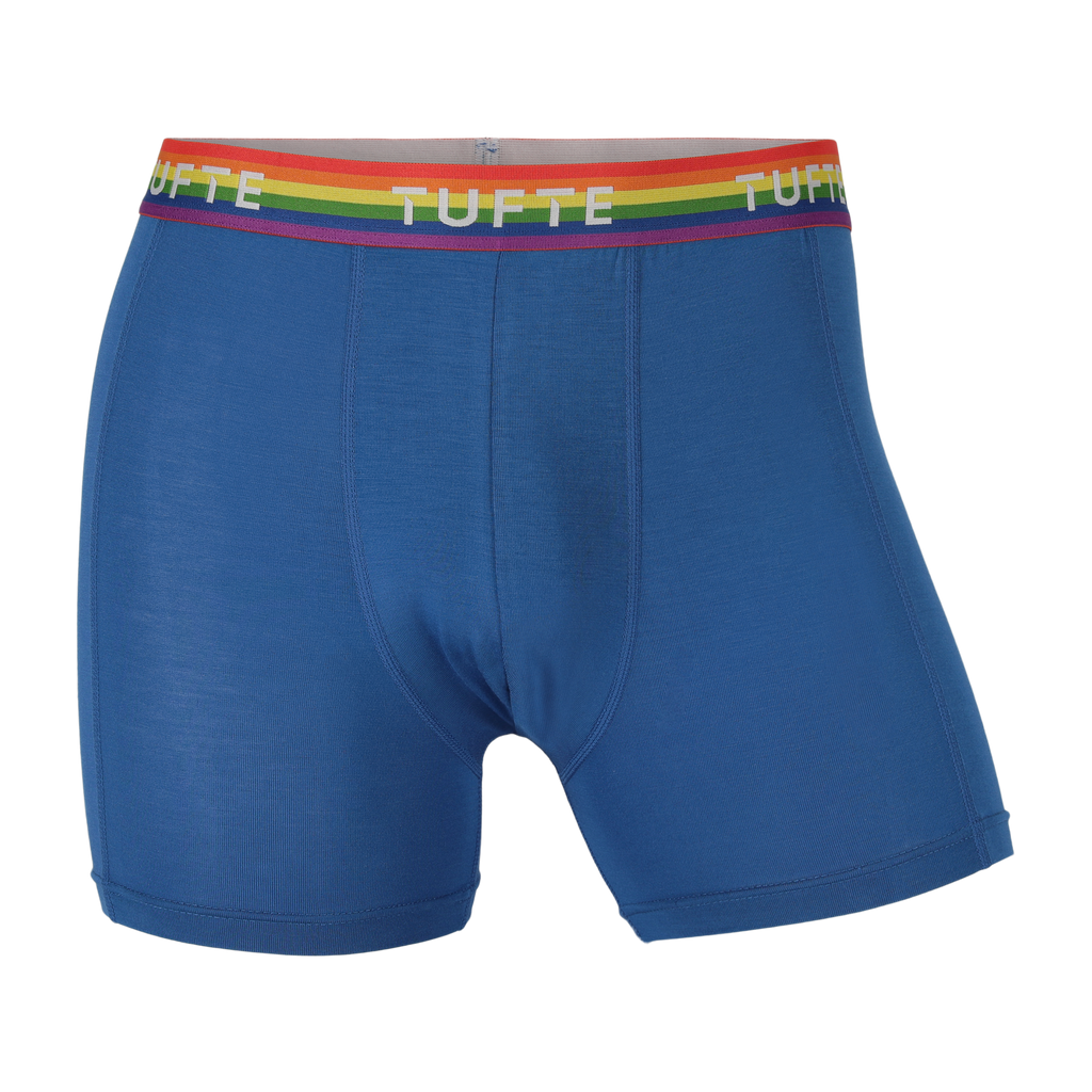 Tufte Boxershorts Pride, blau mit Regenbogenbund - von vorne