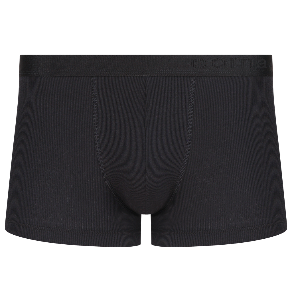 Schwarze Boxershorts aus gerippter Biobaumwolle von vorne