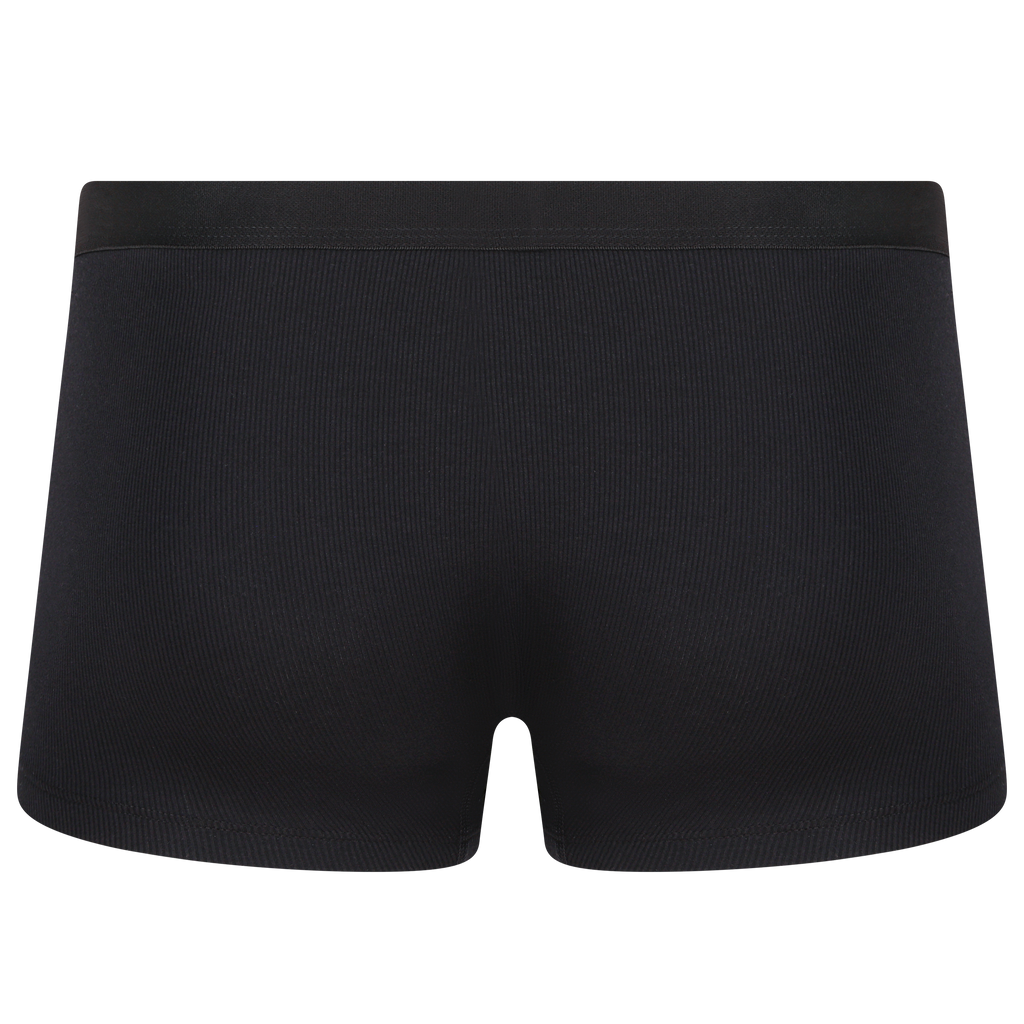 Schwarze Boxershorts aus gerippter Biobaumwolle von hinten