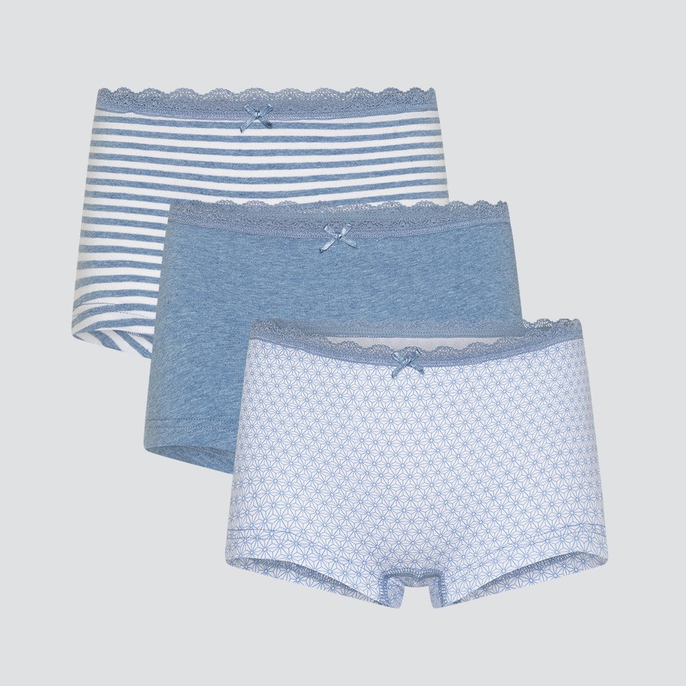 3 blaue Kinderpanties aus Biobaumwolle - Frontansicht