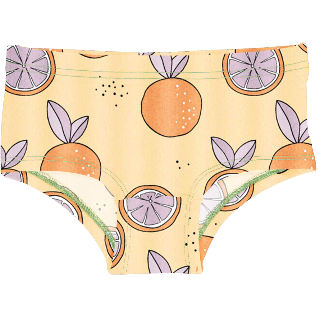 GOTS zertifizierte Kinderunterhosen mit Orangen-Print aus Biobaumwolle