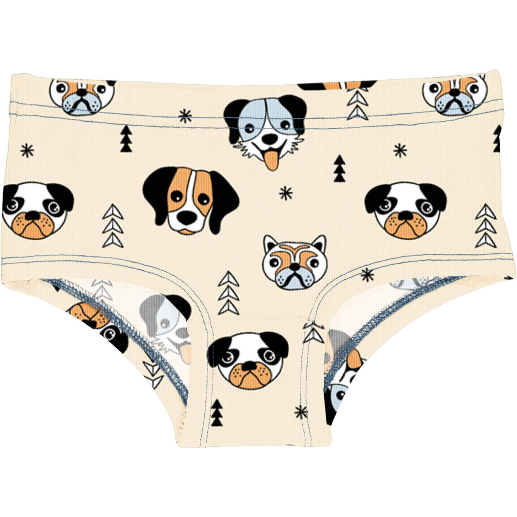 GOTS zertifizierte Kinderunterhosen mit Hunde-Print aus Biobaumwolle