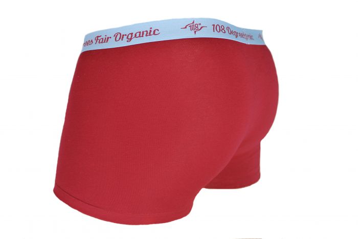 Nachhaltige Boxershorts aus Biobaumwolle - rot mit grauem Bund und Nähten. Seitenansicht