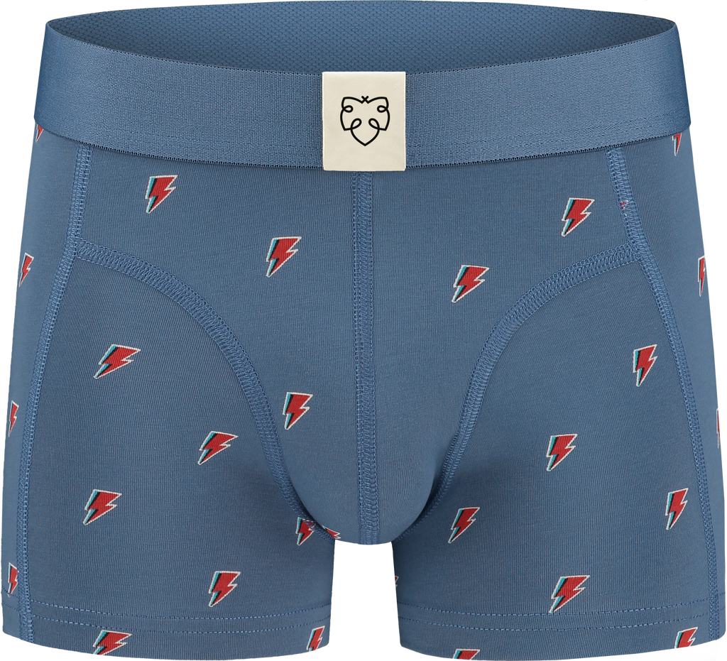 blaue Boxershorts aus Biobaumwolle von A-dam mit roten Blitzen