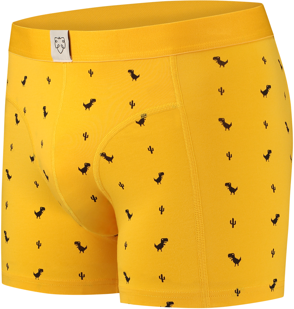 nachhaltige Boxershorts aus Biobaumwolle - gelb mit Chrome Dino - Seitenansicht