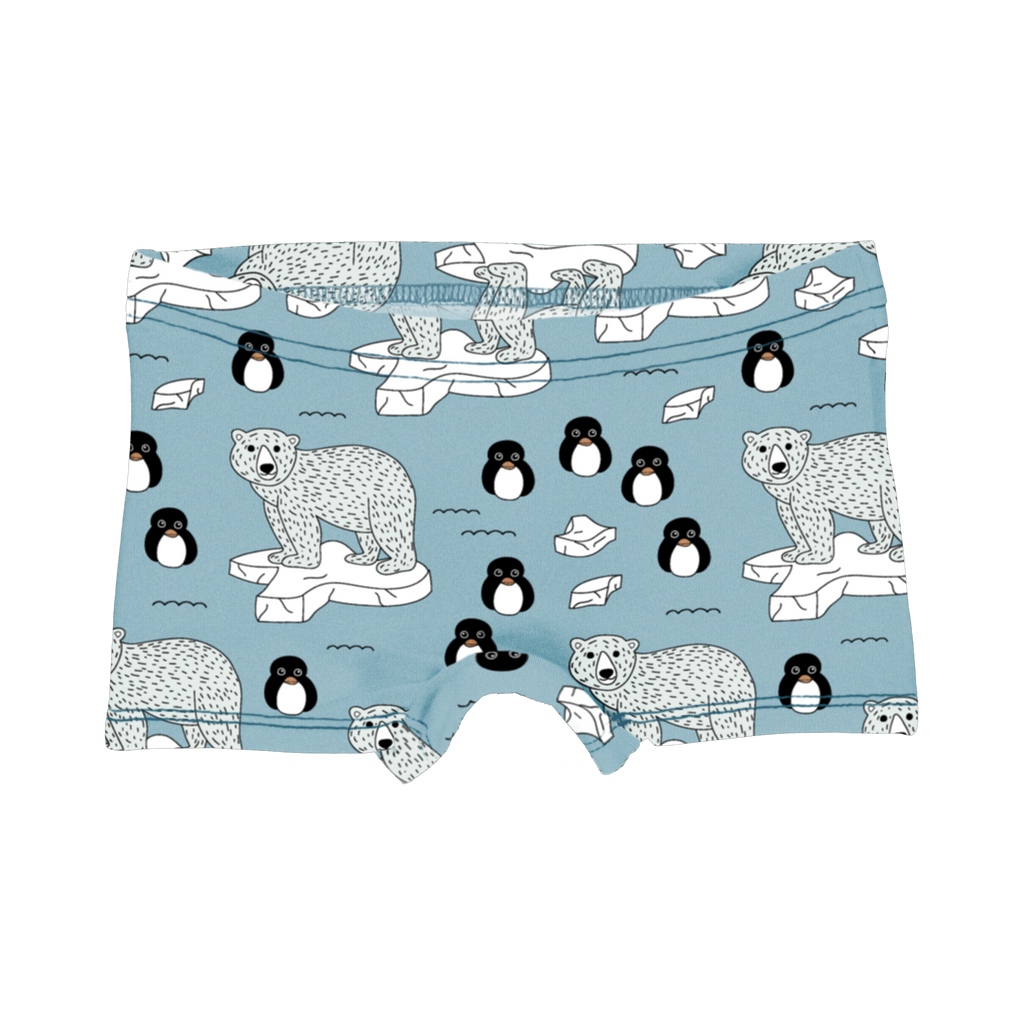 Kinderunterhose aus Biobaumwolle, blau mit Eisbären und Pinguinen
