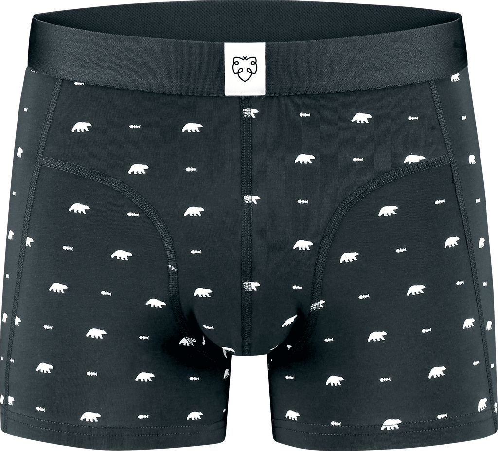 Nachhaltige Boxershorts aus Biobaumwolle - schwarz mit Eisbären - von vorne